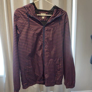 Volcom Forwarder Navy Blue/Red Abstract Stripe Windbreaker Zip/Hood S Petite  - Picture 1 of 20