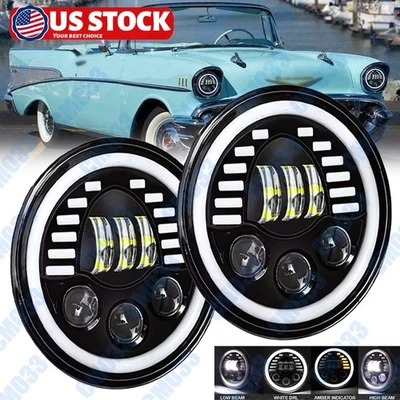 Par de faros redondos LED halo negros 130W 7" pulgadas para Chevrolet 1953-57 Bel Air Foto 1 de 4