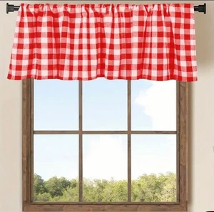 Red & White Checked Kitchen Curtain Country Core cafe curtain Rustic Gingham - Picture 1 of 2