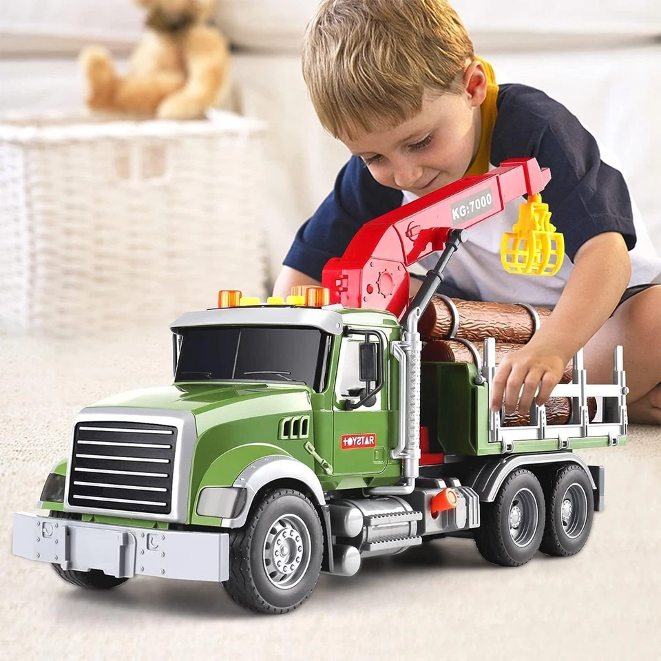 Camion Giocattolo con Tronchi Legno e Gru Veicolo Gioco per Bambini Idea Regalo - Immagine 1 di 4
