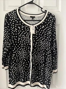 Talbots Pullover Damen Übergröße 1X schwarz weiß gepunktet Knöpfe 3/4-Arm neu mit Etikett - Bild 1 von 5