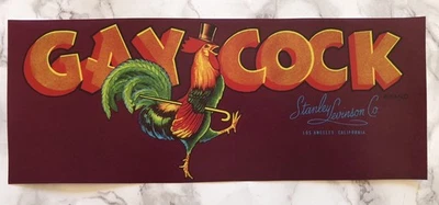 Gay Cock Happy Rooster Reproduction Vintage Produce Crate Label LGBTQ+ Art Print - Image 1 of 4