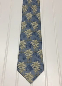 Floral Hawaiian Silk Tie Palm Trees Blue Ivory Caribbean Resort Collection - Picture 1 of 6