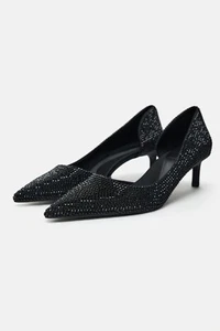 ZAPATOS DE TACÓN ZARA GATITO CON PEDRERÍA TALLA 8 - Imagen 1 de 10