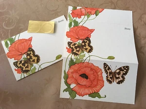 2 Red Poppy Butterfly Fold it Note Stationary - Picture 1 of 1