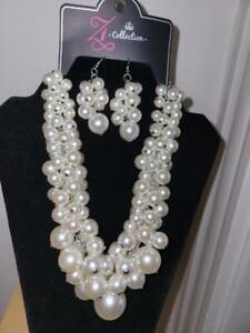 Silver Chain - White Pearls - Necklace & Earrings