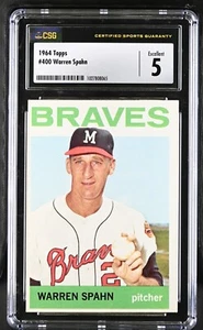 1964 Topps #400 Warren Spahn Milwaukee Braves - CSG 5 Ex - Picture 1 of 2