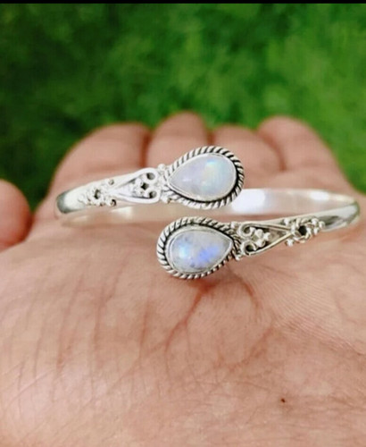 VALENTINO Bracciale Pietra Gemma di Luna Argento Sterling 925 Bracciale Fatto a Mano Donna SSA