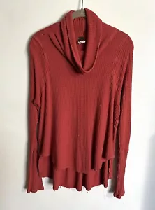 Free People We the Free Wasserfallausschnitt Waffel Strick Langarm Top Größe Small Rot - Bild 1 von 4