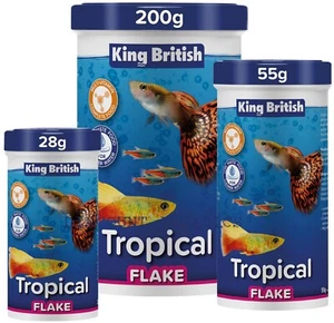KING BRITISH TROPICAL AQUARIUM FISH FLAKE FOOD FRESHWATER 28g, 55g, 200g - Picture 1 of 7
