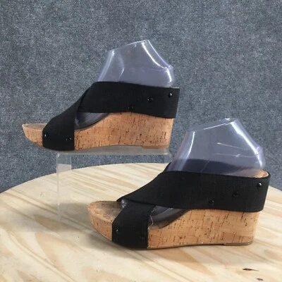 Sandalias Lucky Brand para mujer 9,5 M Miller Slide negras informales punta abierta tacones de cuña Foto 1 de 4