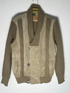 Canda Vintage Men's Cowhide Suede Leather Knit Jacket Brown Size Large C&a Rare - Picture 1 of 8