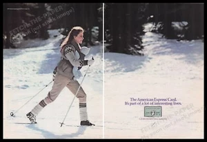 Anuncio publicitario impreso con tarjeta de crédito American Express década de 1980 (2 páginas) 1985 esquí - Imagen 1 de 1