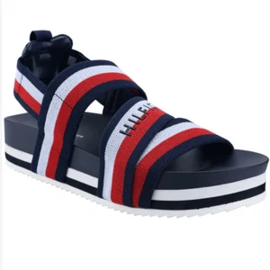 NWT w Box Tommy Hilfiger 8 Belia Navy Stretch Slingback Flatform Sandals Shoes - Picture 1 of 12