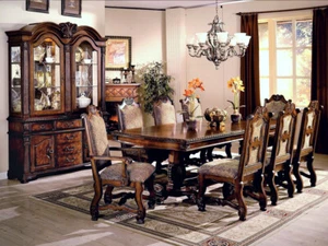 SALE Extendable 72"-108" Formal Dining Table & Chairs Set Cherry Brown - Picture 1 of 7