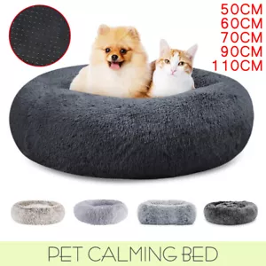 Dog Pet Cat Calming Bed Beds Large Mat Comfy Puppy Fluffy Donut Cushion Plush - Picture 1 of 16