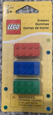 Lego Brick Erasers 3 Red Green Blue Pack Red Green Blue Yellow New (Box 52) - Image 1 of 4