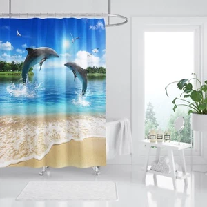 3D Dolphin Insel 78 Duschvorhang Wasserdicht Faser Bad Daheim Windows Toilette - Picture 1 of 3