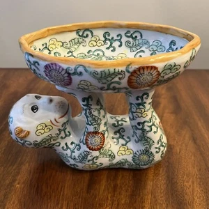 Vintage Chinoiserie Ceramic Monkey Lotus Soap Dish Trinket Bowl Rare Asian Decor - Picture 1 of 12