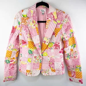 Blazer Lilly Pulitzer patchwork rosa floreale foderato tasche anteriori taglia small - Foto 1 di 7