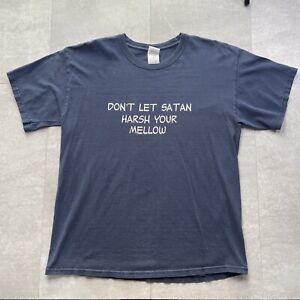 Vintage Jesus t shirt "don't let Satan harsh your mellow" blue size L 90s God