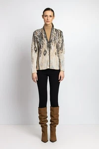 Ivko pheasants pattern jacket jacquard cardigan jacket beige almond 222712 - Picture 1 of 5