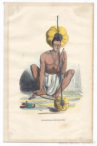 Antique hand-colored lithograph art 1844 Indian music instrument Pennak costume - Picture 1 of 2
