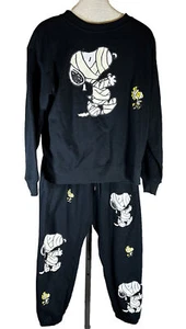 Peanuts Snoopy Sweatshirt And Pants Medium Spooky Halloween Mummy Black Set - Picture 1 of 11