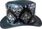 Skull Western Cowboy Leather Top Hat ,Steampunk Top Hat, Gothic Top hat Biker MC