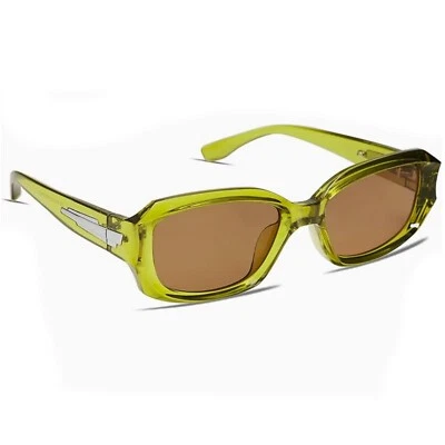 Retro Wrap Around Trendy Rectangle Men Women Olive Green Y2K Fashion Sunglasses - Image 1 of 4