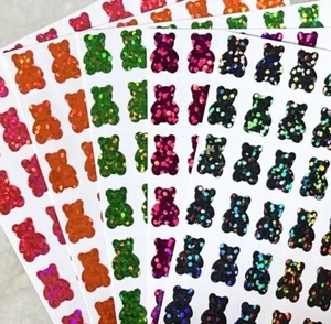 Holographic Sparkle Gummy Bear Sticker Sheet! - 0.4 to 5 inch - Picture 1 of 7
