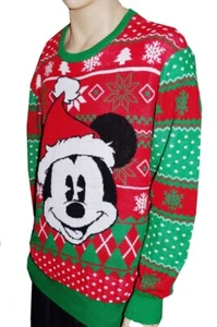Mens MICKEY MOUSE Santa UGLY Christmas Sweater Party M XXL 2XL Big & Tall NEW - Picture 1 of 1