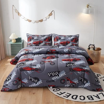 2 PCS Kid Comforter Set, Twin Size, Racing Car Bedding, Teen Boys, Girls - Image 1 of 4