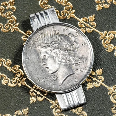Neat Sterling Silver Money Clip 1924 Peace Dollar Coin Money Cash Clip Luxury - Image 1 of 4