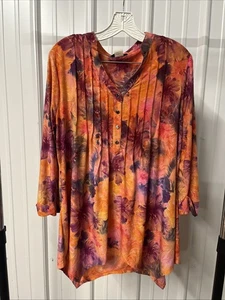 Cocomo Woman Plus 1X GloralTunika Oberteil Rollriegelärmel Stretch Shirt Bluse - Bild 1 von 10