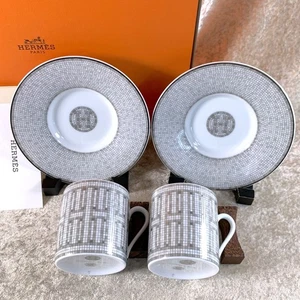 Hermes Demitasse taza y platillo mosaico Au 24 platino 2 juegos de vajilla con caja - Imagen 1 de 15