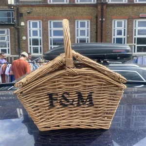 Vintage Fortnum And Mason Small Huntsman Wicker Picnic Basket Global Shipping - Picture 1 of 24