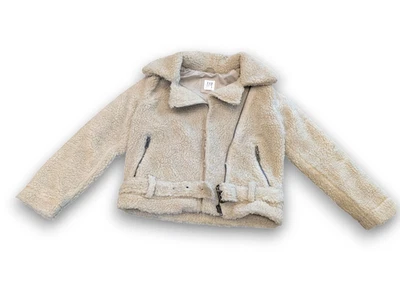 Gap Kids Sherpa Biker Moto Winter Jacket Beige Girls M Medium 8 - Image 1 of 4