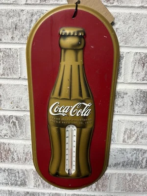 Vintage  Coca Cola Coke Red Gold Thermometer  Christmas Bottle WORKS - Image 1 of 4