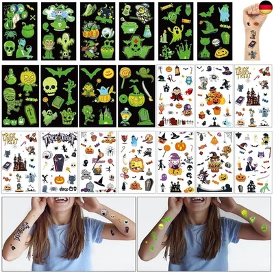 LIVESTN Halloween Tattoos, 20 Blatt Tattoo Kinder Leuchten im Dunkeln Halloween