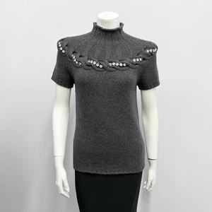 Suéter Blumarine Top Gris Carbón Estrás Tejido Suéter Pequeño S - Imagen 1 de 6