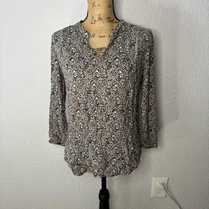 Lucky Brand Blumen V Ausschnitt Langarm Top Gr. S Boho Bauern 70er Hippie Freizeit - Bild 1 von 9