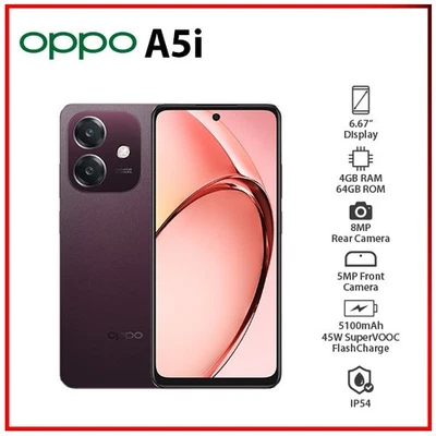 (New) OPPO A5i 4G 4GB+64GB RED Unlocked Dual SIM Global Android Mobile Phone - Image 1 of 4