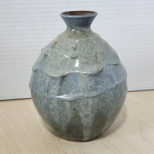 Studio Art Pottery Vase Hand Thrown Signed Stoneware 7" Blue Green Drip Glaze - Picture 1 of 7