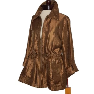 NWT Ruby Rd Size 10 Toffee Roll Tab Sleeve Zip Collared Draw String Rayon Jacket - Picture 1 of 6