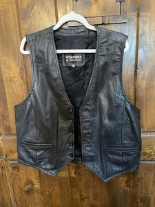 Wilsons Lederweste schwarz ärmellos Druckknopfleiste Vintage Y2K Herren XL - Bild 1 von 8