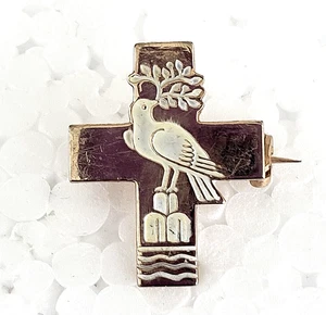 Vintage weiße Emaille Heiliger Geist Taube goldfarben Kreuz Pin 15/16" - Bild 1 von 3