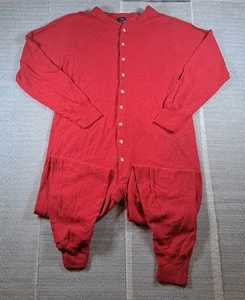 Vintage Duofold Knopfleiste Union Anzug Urlaub Pyjama Weihnachten kuschelig Gr. L rot - Bild 1 von 5