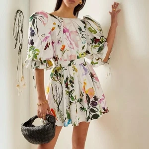 Aje Drift Dress Size AUS 10 / US 6 Botanic Floral Puff Sleeve Mini White BNWT - Picture 1 of 8