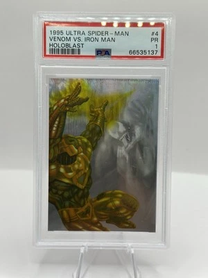 1995 Ultra Spider-Man Venom vs. Iron Man HOLOBLAST Error PSA 1 POP 1 None Lower - Image 1 of 3